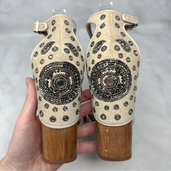 Roberto Cavalli Beaded Embellished T Strap Wooden Block Heel Sandals Bohemian 40 - Picture 9 of 16